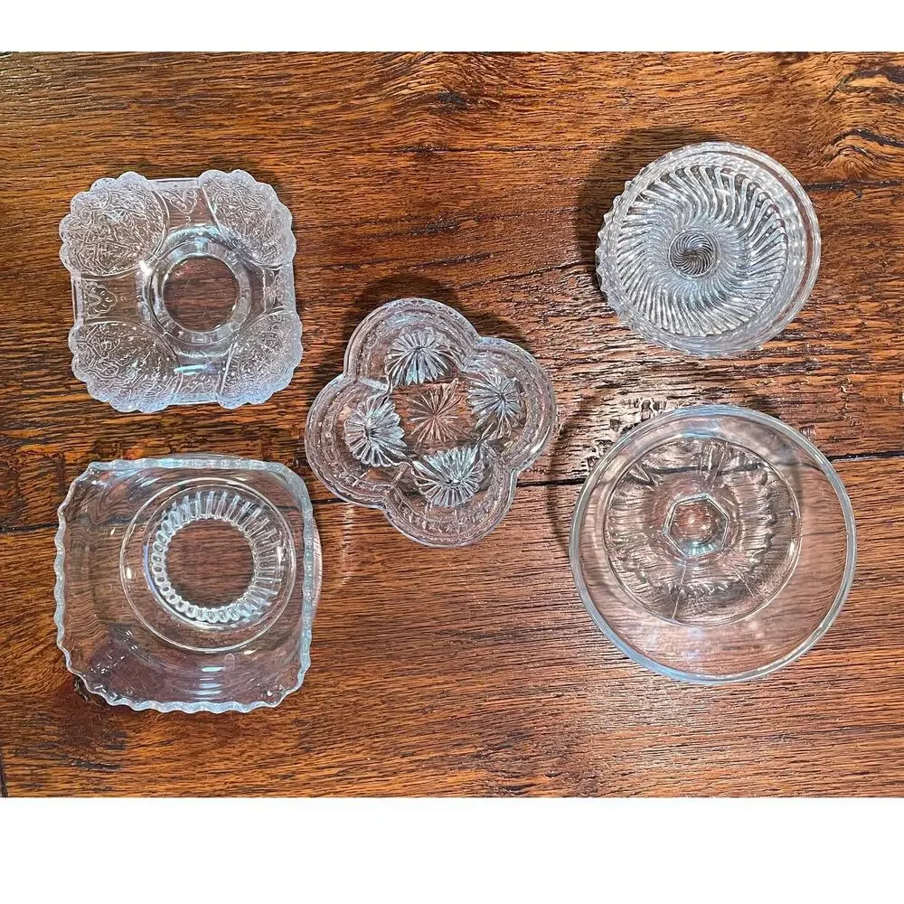 Vintage Mixed Footed Pedestal Small Glass Bowls / Trinket Bowls, Set of 5